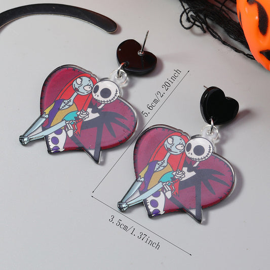E3816 Aretes Jack y Sally acrílico 5.6cm
