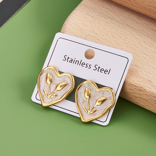 J608 aretes corazón dorado acero inoxidable 2.3cm