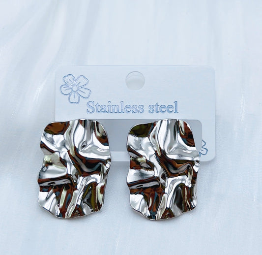 E5328 Aretes rectangulares abstractos plateados acero inoxidable 4cm