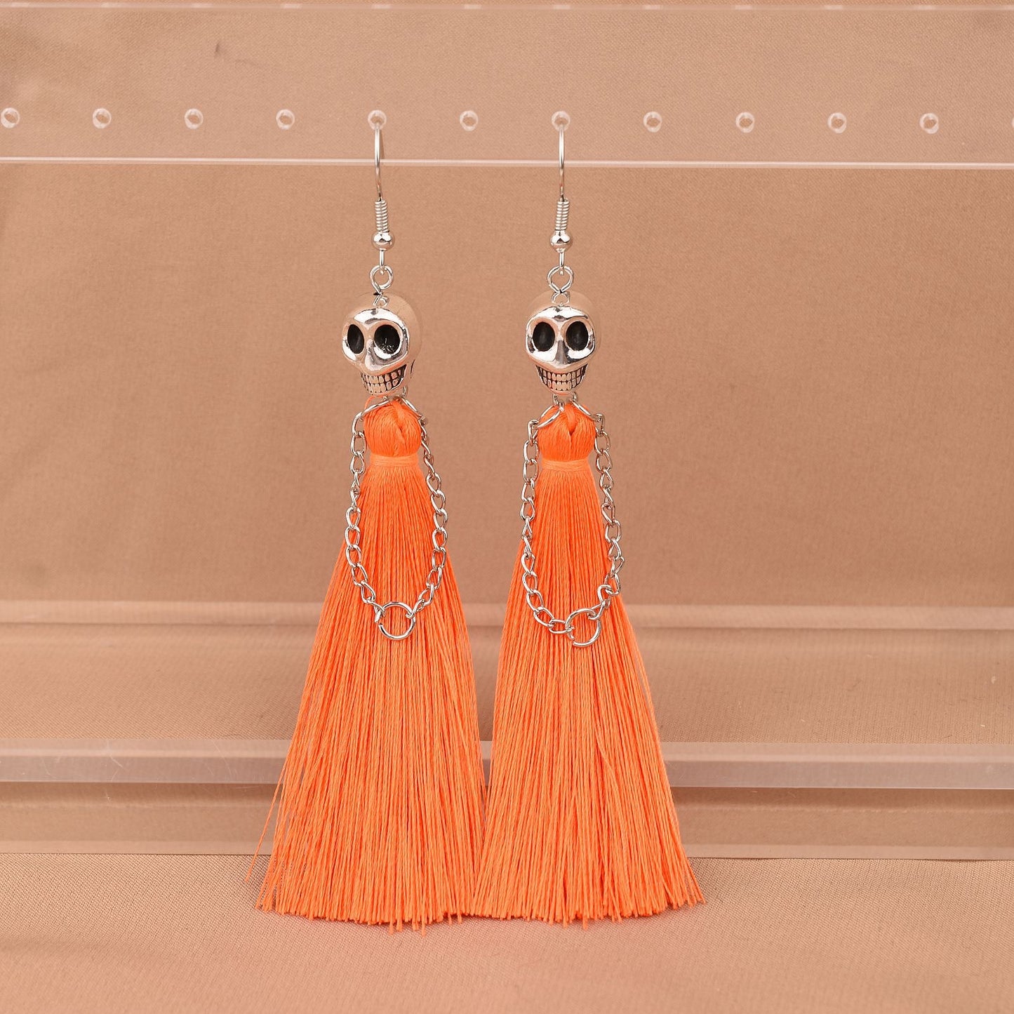 E4064 Aretes catrina naranja día de muertos aleacion 11cm