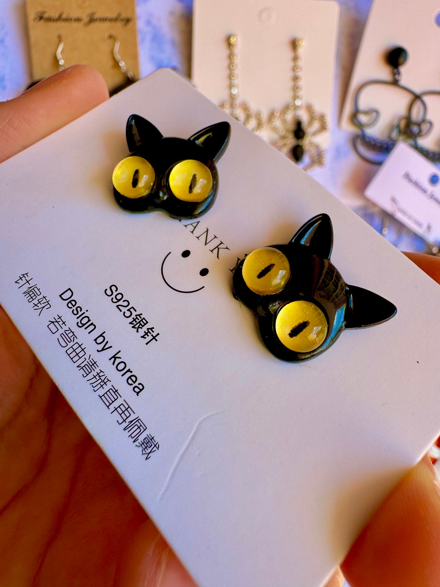 E506 Aretes Gato Negro Halloween