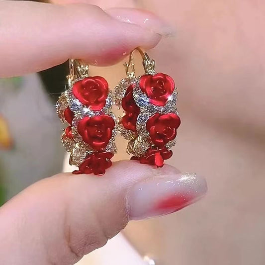 E4548 Arracadas rosa roja aleacion 2cm