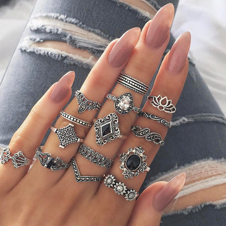 A7 Conjunto anillos incluyen todas las piezas que se muestran aleacion medidas para todos los dedos del 5 al 8