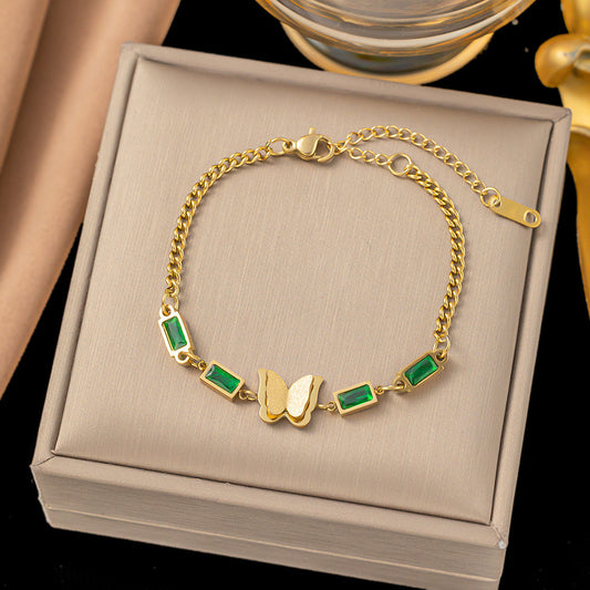 B499 pulsera cristal verde acero de titanio 21cm