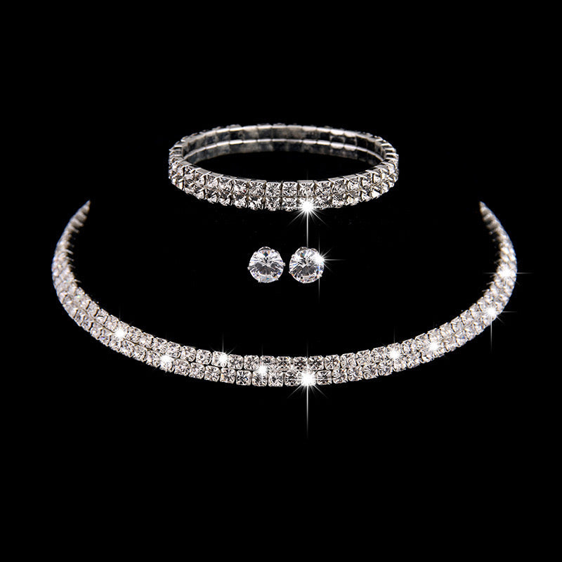 C1022 Conjunto collar, aretes y pulsera diamantes brillantes elegante 20cm,1cm,6cm