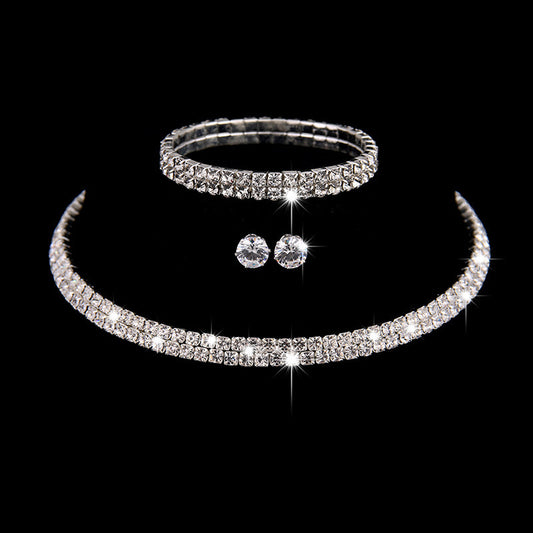 C1022 Conjunto collar, aretes y pulsera diamantes brillantes elegante 20cm,1cm,6cm