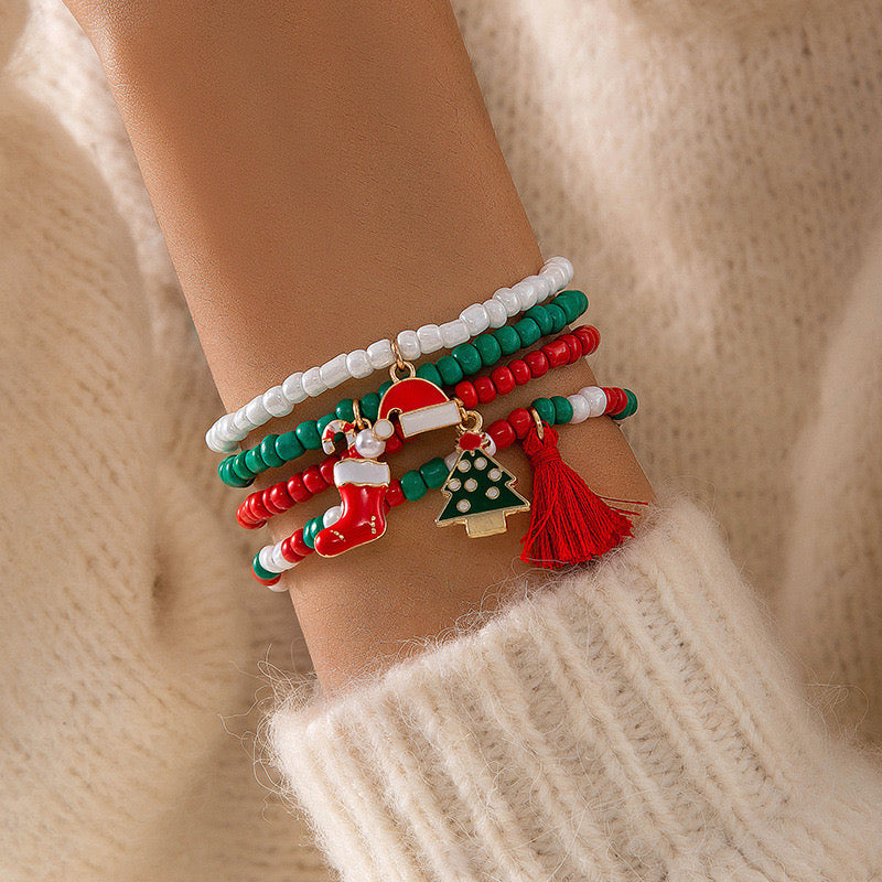 B514 Conjunto pulseras navideñas elástica