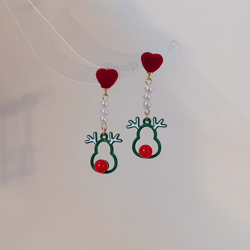 E4505 Aretes silueta de reno de navidad aleacion 4.5cm