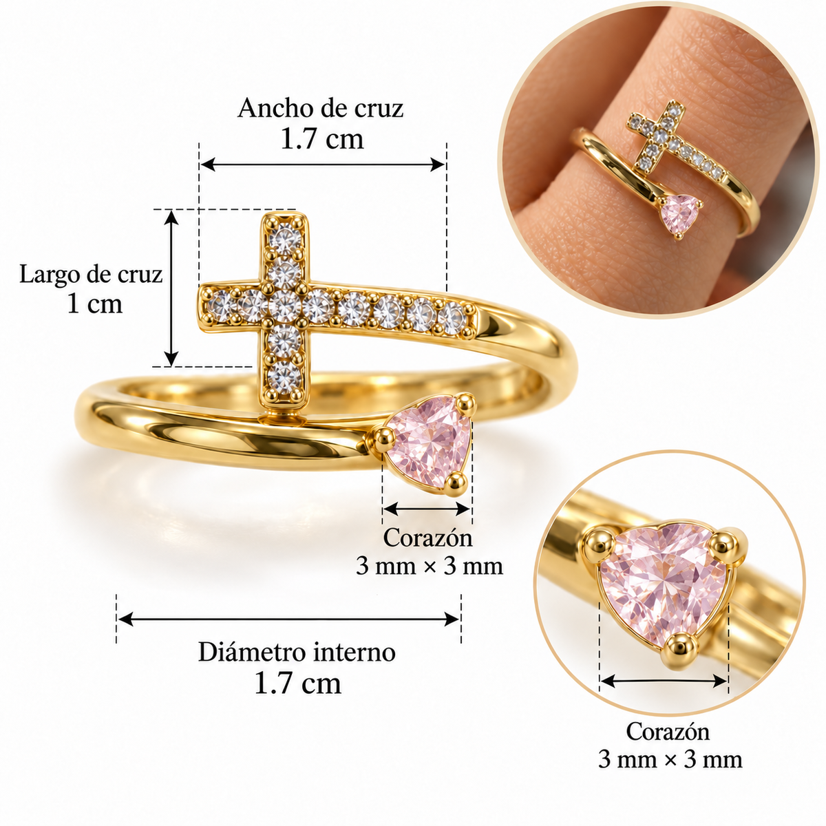 A302R Anillo religioso cruz circonia cobre