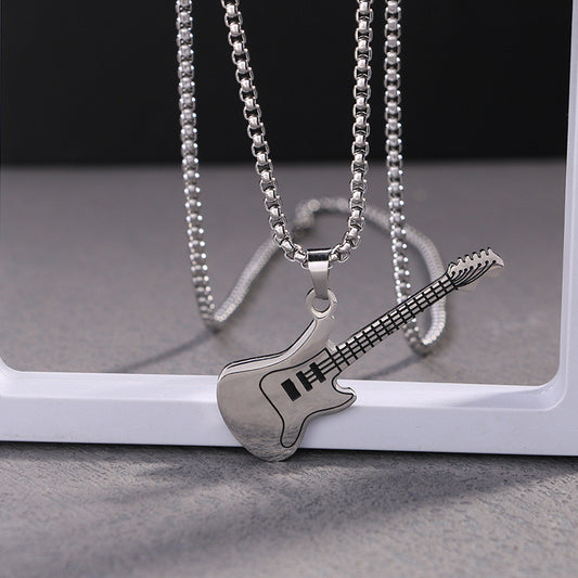 C594 Collar guitarra caballero acero inoxidable largo 35cm dije 5cm