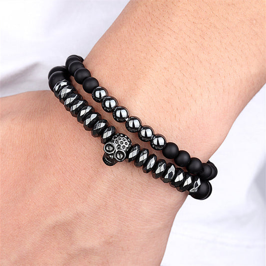 B503 Pulsera de cuencas cráneo para hombre ajustable