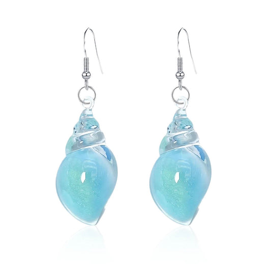 E5378 Aretes cocha de mar transparente brillante aleacion 4cm