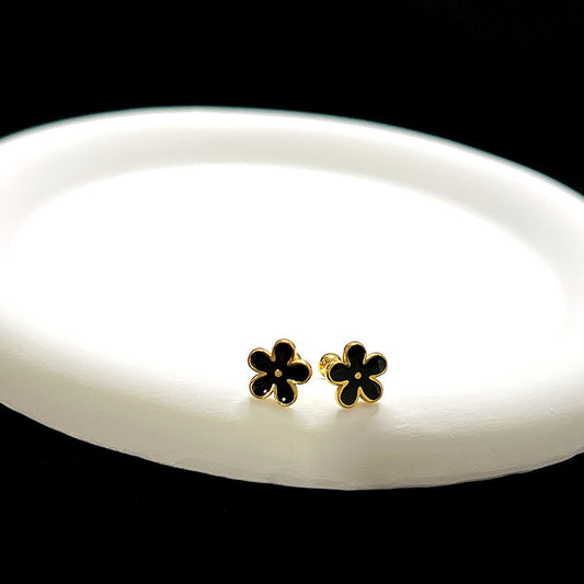 E3690 Aretes flor negra acero titanio 1cm