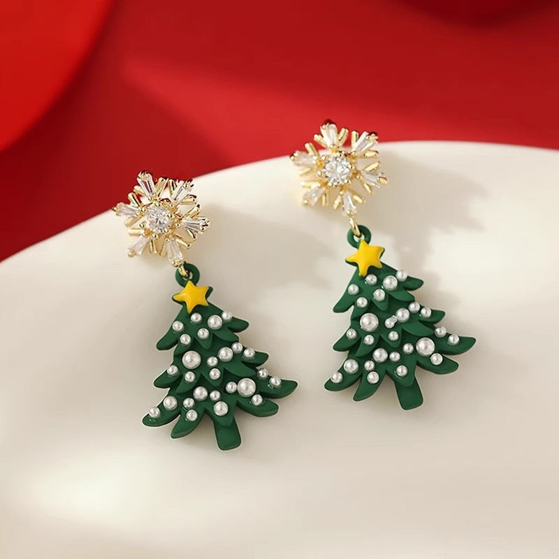 E4513 Aretes árbol de Navidad verde aleacion 3cm