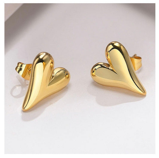 E2113 Aretes corazon acero titanio dorados