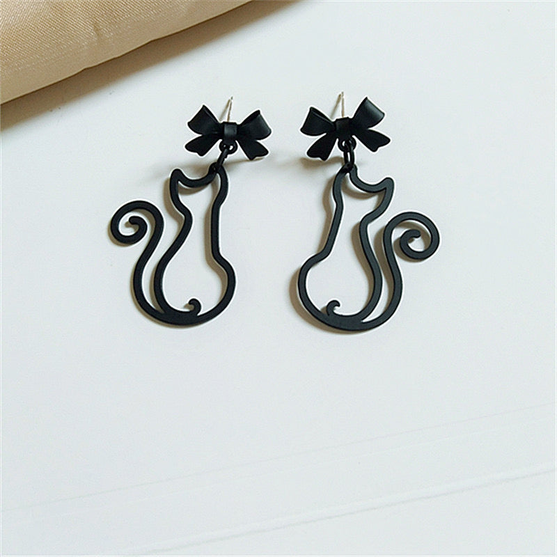 E7248 Aretes gato negro esmalte aleacion 4cm