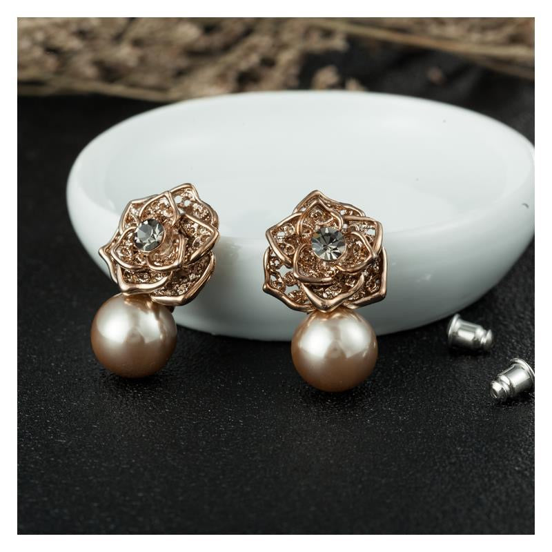 E2038 Aretes perla flor aleacion