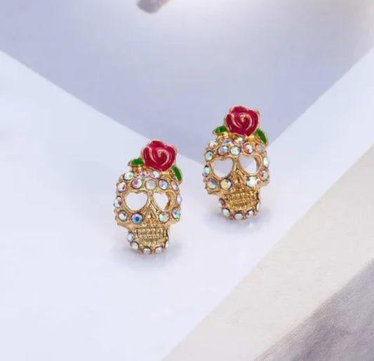 J593 Aretes catrina rosa aleacion 2cm