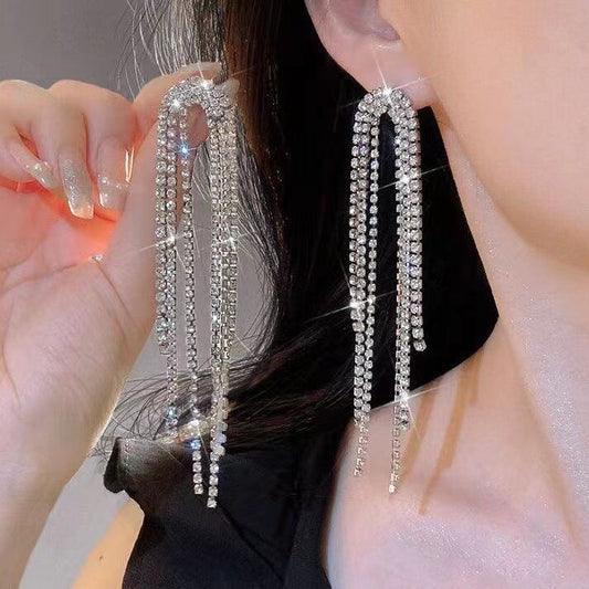 E4427 Aretes diamantes brillantes colgantes aleacion 9cm
