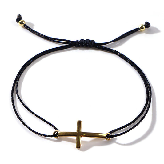 B421 Pulsera unisex cordón cruz cobre ajustable