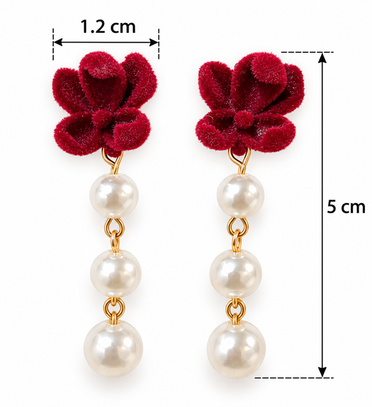 E7507 Aretes flor y perlas colgantes de aleacion