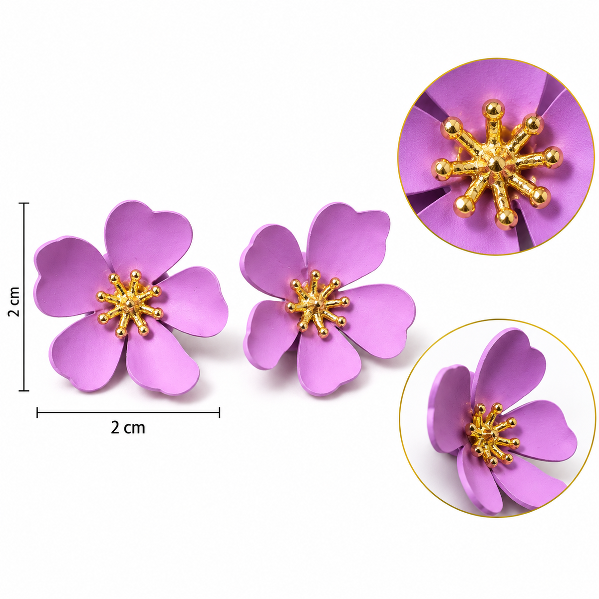 E7513 Aretes flor morada aleacion esmaltada