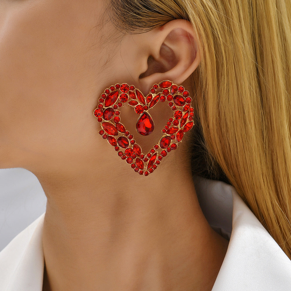 E3259 Aretes corazon cristal fiesta brillante 6cm