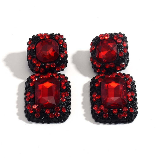 07 Aretes cuadro rojo cristal maxi brillante de fiesta
