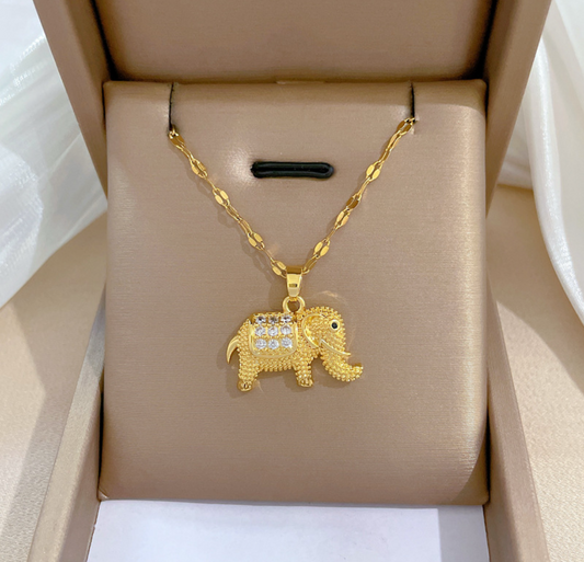 C1057 Collar elefante dorado acero inoxidable 20cm, 2cm dije