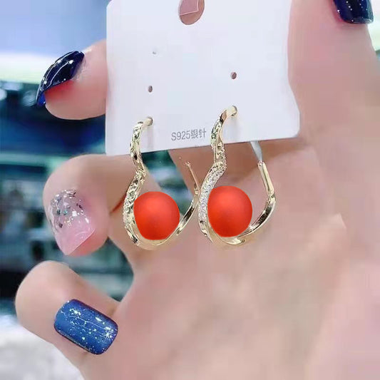E4226 aretes corazón esfera roja aleacion 3cm