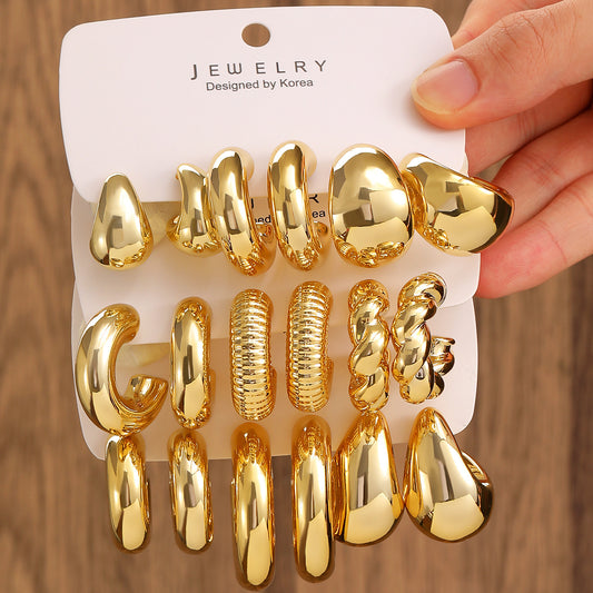 E5971 Conjunto de arracadas doradas diferentes formas aleacion 4cm