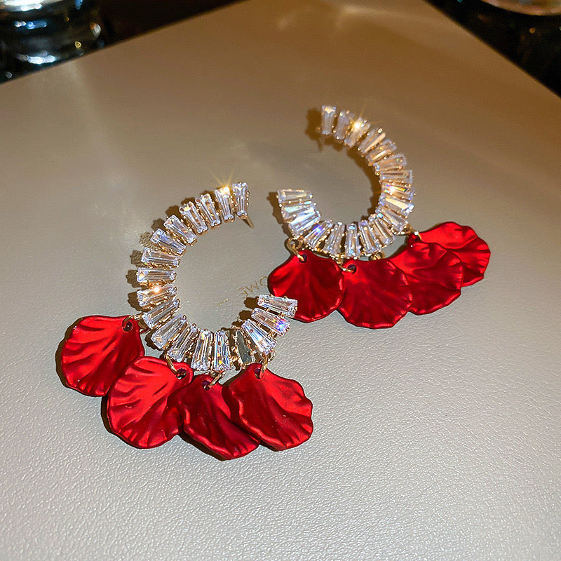 06 Aretes cristal petalos elegantes de fiesta acrilico