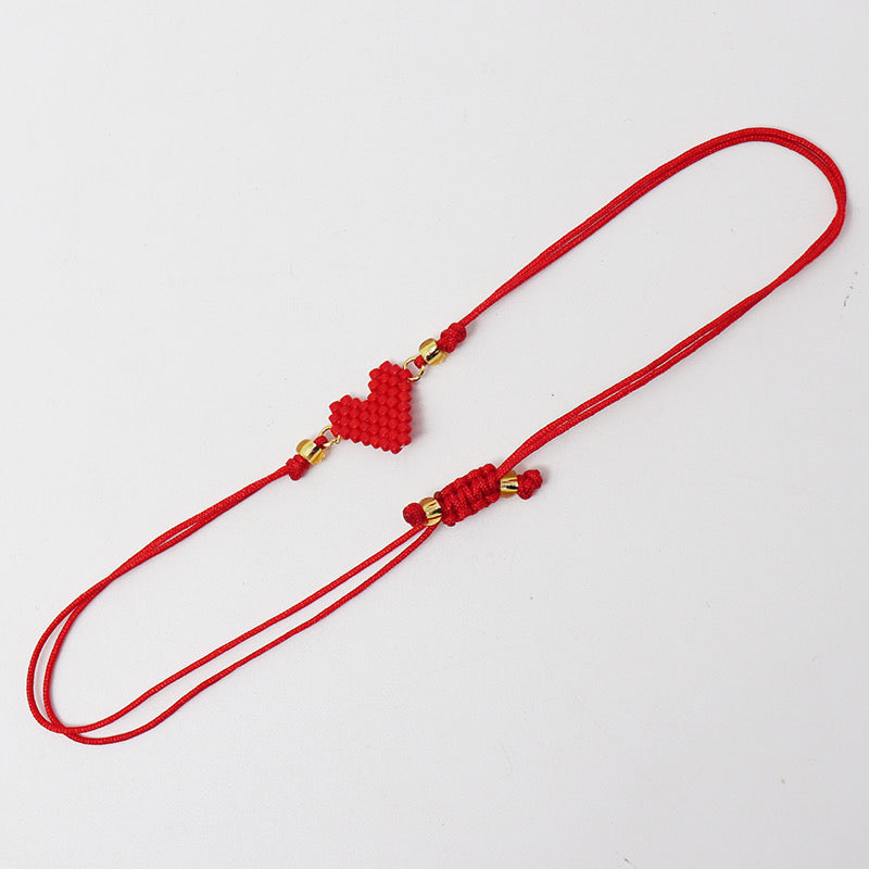 B363 Pulsera cordon corazon rojo ajustable