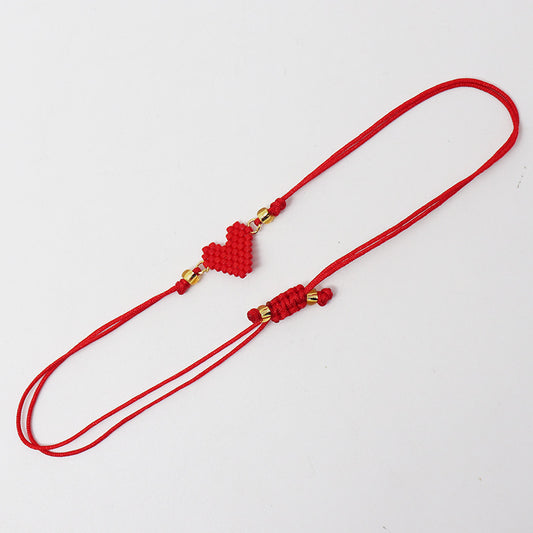 B363 Pulsera cordon corazon rojo ajustable