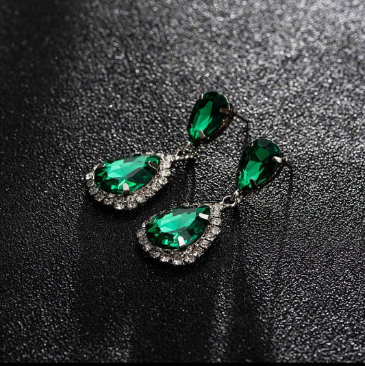 E4741 Aretes gota brillante verde fiesta aleacion 4cm