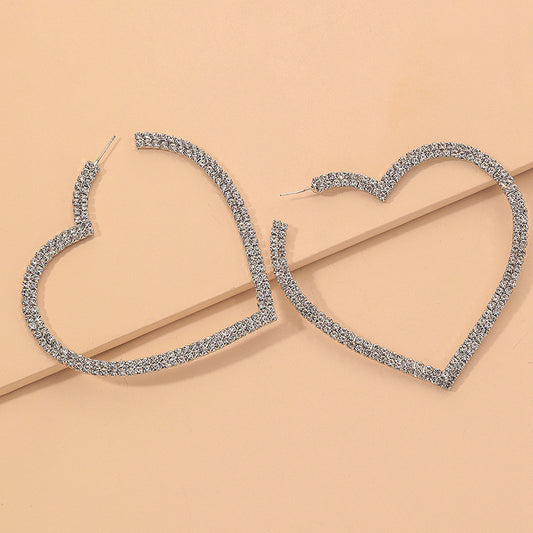 E3556P Aretes de corazón brillante fiesta poste de plata 8cm