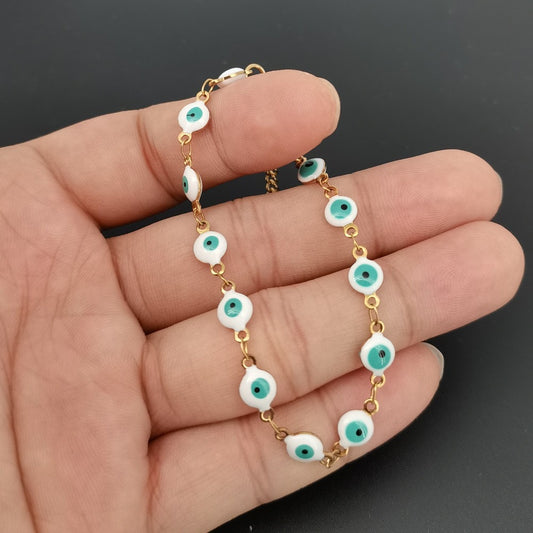 B939 Pulsera ojo turco blanca acero inoxidable 22cm