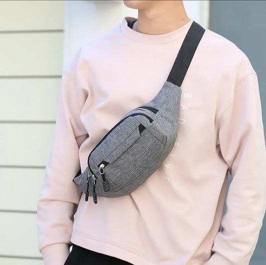 CR74 Bolso caballero gris Oxford cremallera ancho 10cm altura 14cm y longitud 28cm correa ajustable