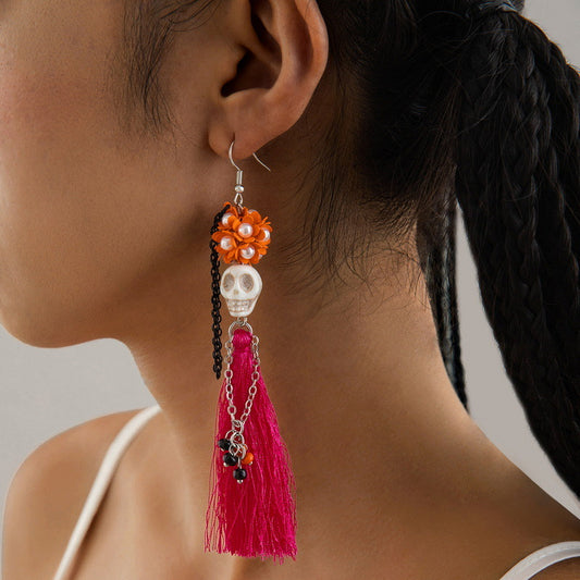 E3767 Aretes catrina día de muertos Halloween 10cm resina