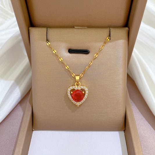 C1130 Collar dorado corazón rojo acero titanio 22cm
