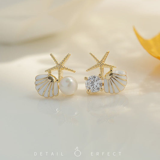 E2081 Aretes estrella concha mar aleacion esmaltado chicos