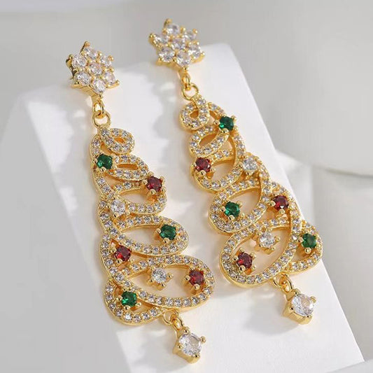 E4100 Aretes árbol de Navidad espiral brillante aleacion 5cm