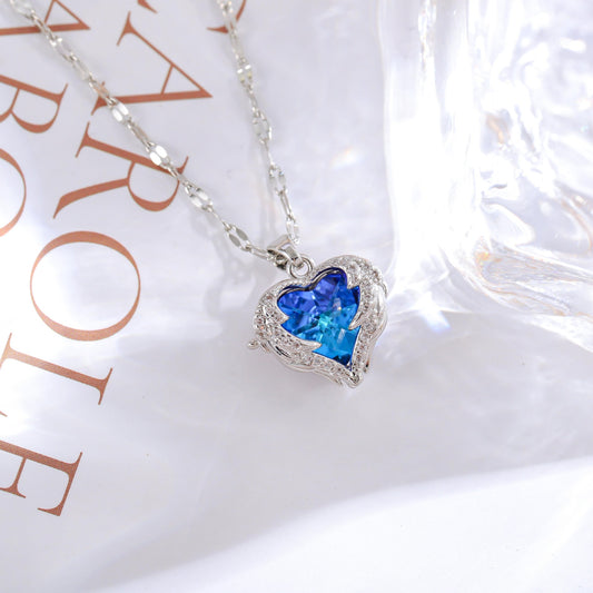 C675 Collar corazon cristal acero inoxidable largo 21cm dije 2cm