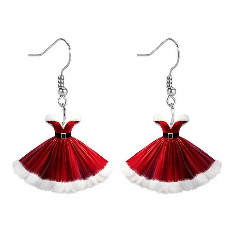 E4146 Aretes impresión vestido navideño acrílico 2.8cm