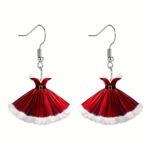 E4146 Aretes impresión vestido navideño acrílico 2.8cm