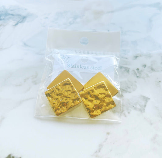 E5302 Aretes cuadros geometrico dorado acero inoxidable chapado en oro de 18k