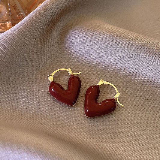 E5028 Aretes corazón guinda de presión 3cm