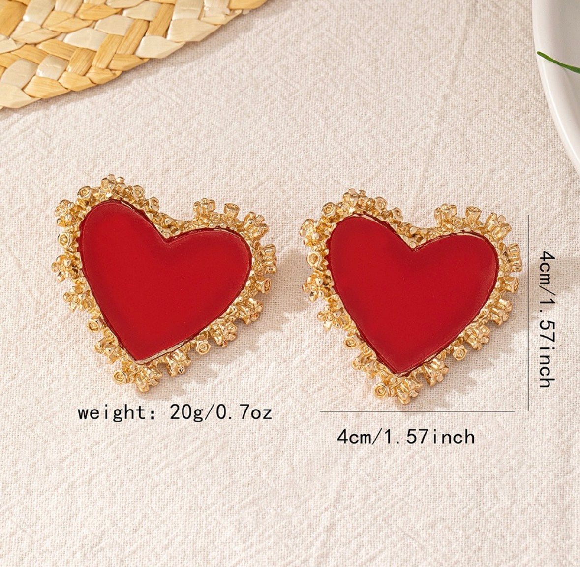 E5298 Aretes corazón rojo metálico aleacion 4cm