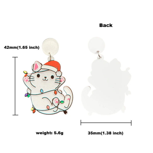 E4179B Aretes gato de Navidad acrílico 5cm