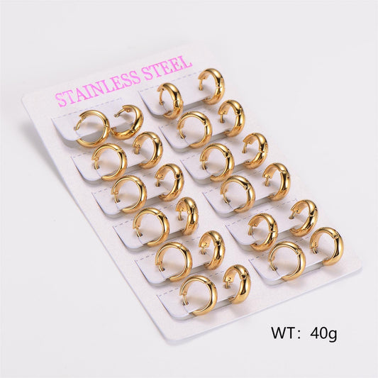 E3643 Conjunto de aretes aro dorado acero inoxidable
